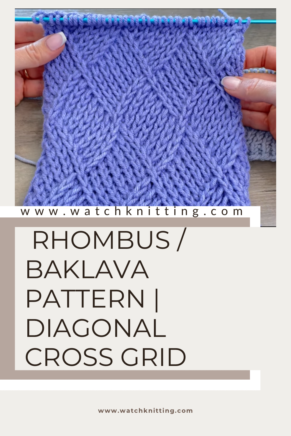 Rhombus Stitch | Baklava Pattern | Twisted Cross Stitch Diagonal Cross Line Grid | Knitting Tutorial