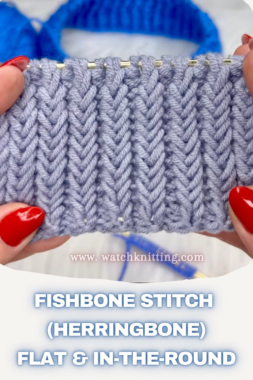 Fishbone (Herringbone) Stitch Knitting Pattern — Flat & In-the-Round