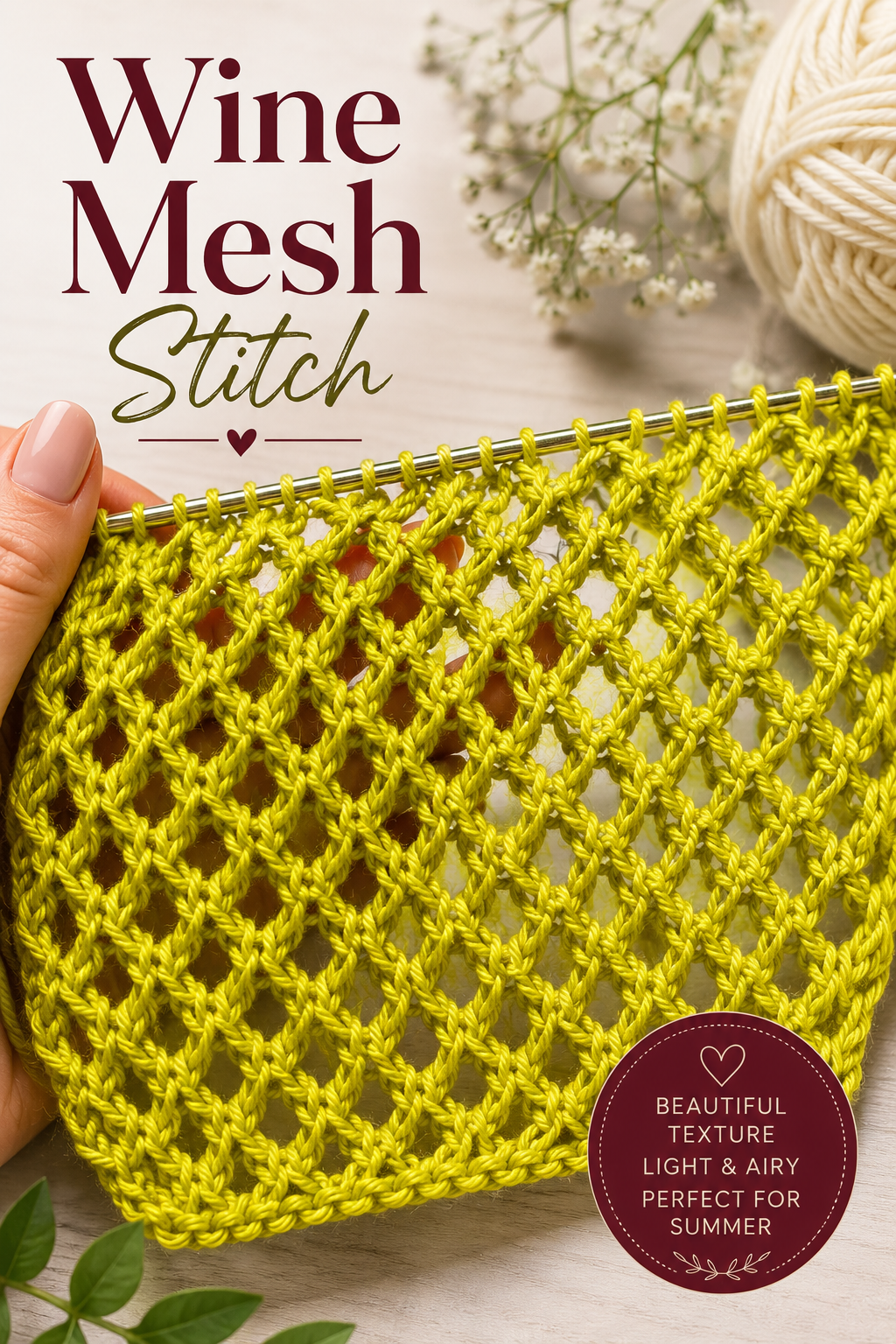 Vine Mesh Stitch – Easy Lace Knitting Pattern for Summer Projects
